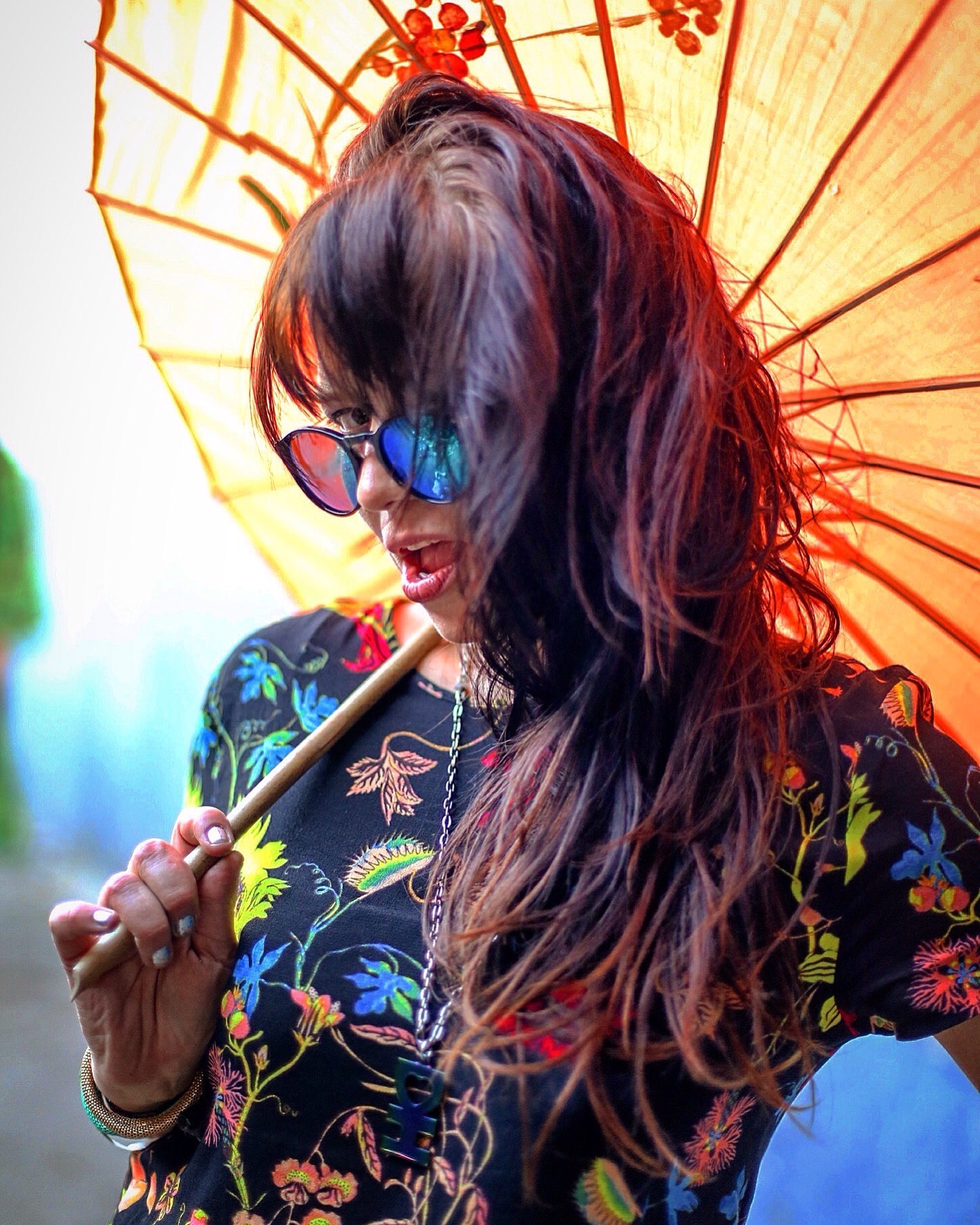 Artist with colorful umbrella