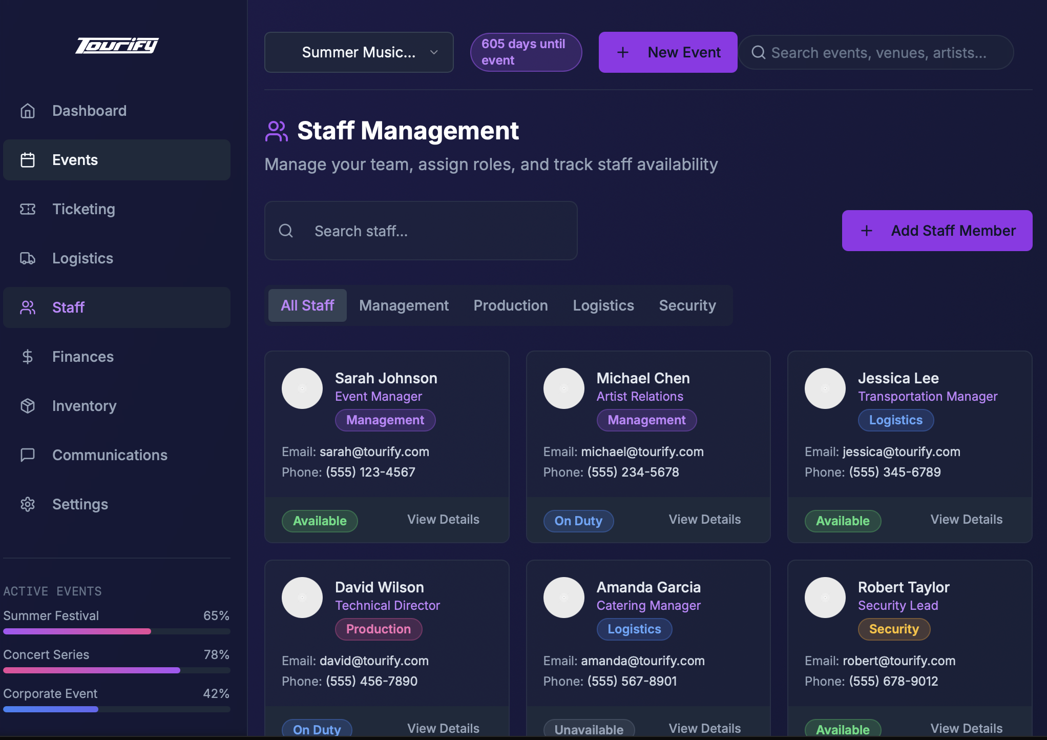 Tourify Staff Management Interface